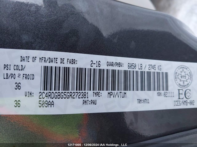 2C4RDGBG5GR272381 Dodge 2016