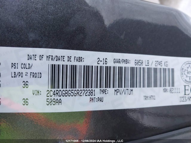2C4RDGBG5GR272381 Dodge 2016