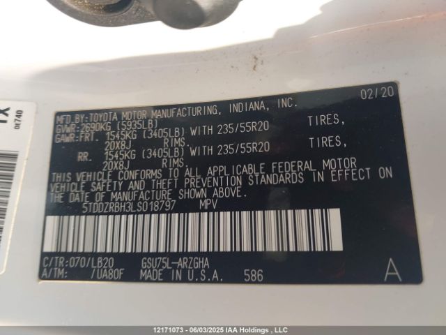 5TDDZRBH3LS018797 Toyota 2gr-fks