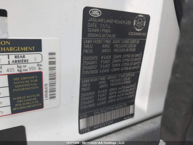 Land Rover supercharged lev2 ulev 2015 SALWV2TF9FA606478 Image 9