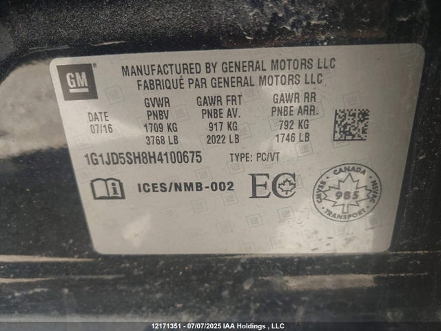 1G1JD5SH8H4100675 Chevrolet luw - mfi, e85 max