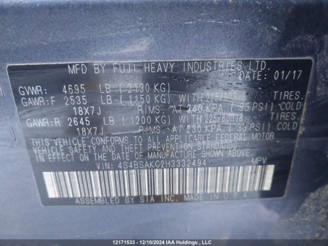 4S4BSAKC2H3332494 Subaru Outback 2.5i Limited