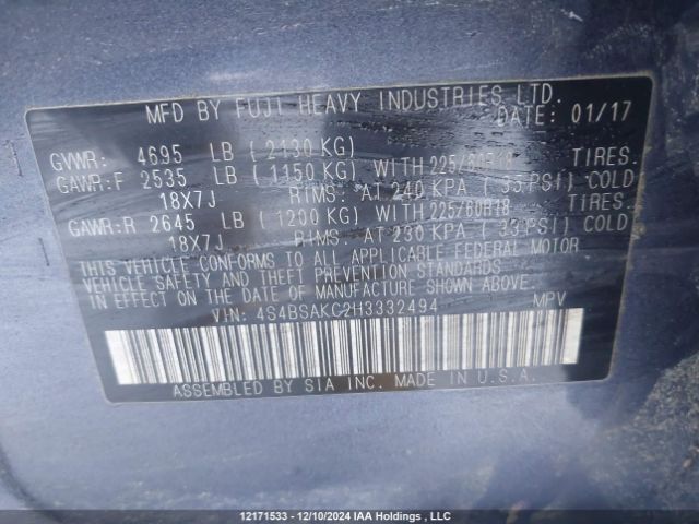 4S4BSAKC2H3332494 Subaru Outback 2.5i Limited