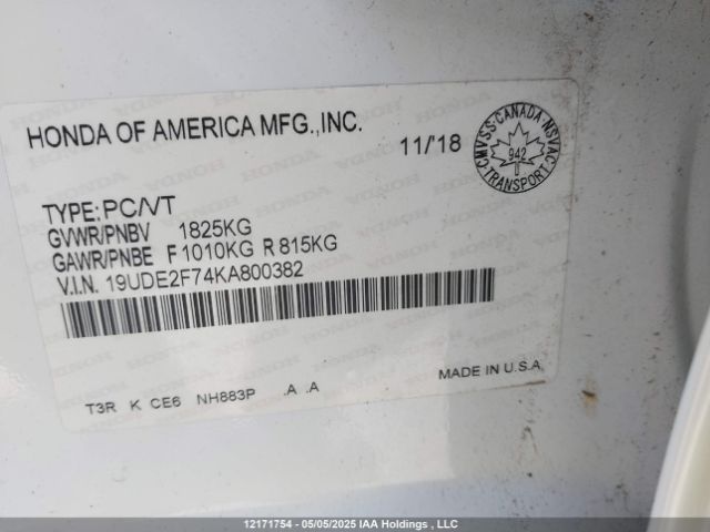 19UDE2F74KA800382 Acura k24v7