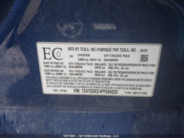Tesla Model Y 2023 7SAYGDEE4PF586033 Image 9