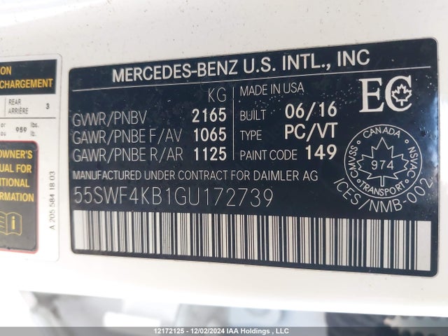 55SWF4KB1GU172739 Mercedes-Benz 2016