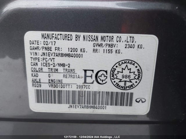 JN1EV7AR8HM840001 Infiniti Q50