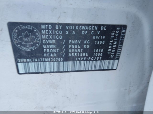 3VWML7AJ7EM620760 Volkswagen JETTA SPORTWAGEN