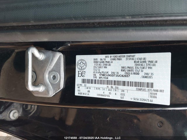 1FMCU9GD7JUC82657 Ford 1.5l gtdi sigma w/premium fuel
