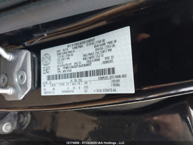 1FMCU9GD7JUC82657 Ford 1.5l gtdi sigma w/premium fuel