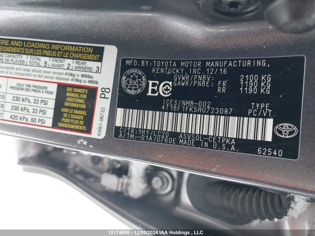 12174650 :رقم المزاد ، 4T1BF1FK5HU723087 vin ، 2017 Toyota Camry Xse مزاد بيع
