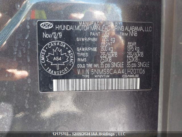 Aukcja sprzedaży 2020 Hyundai Santa Fe Luxury Turbo Awd, vin: 5NMS3CAA4LH201106, numer aukcji: 12175703