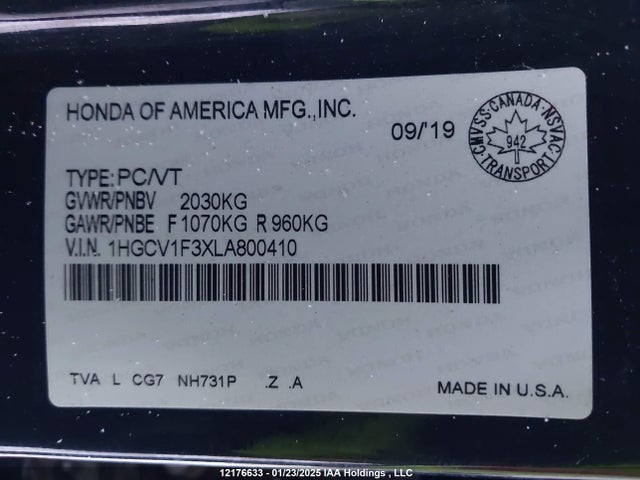 1HGCV1F3XLA800410 Honda l15be