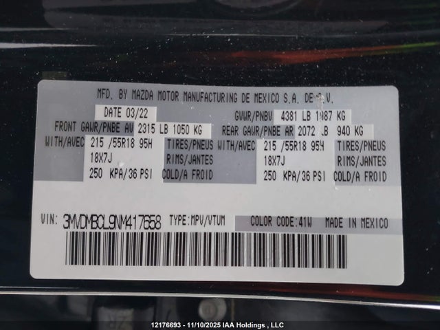 3MVDMBCL9NM417658 Mazda CX-30