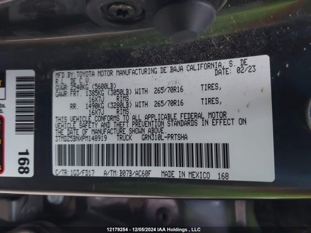 3TMDZ5BNXPM148919 Toyota 2gr-fks