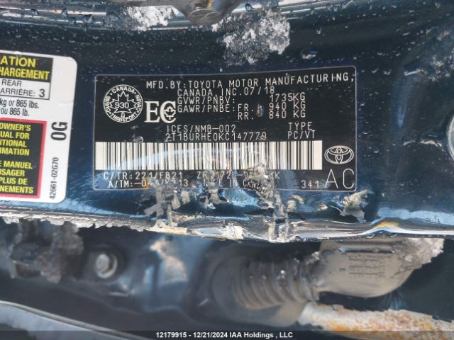 2T1BURHE0KC147770 Toyota Corolla
