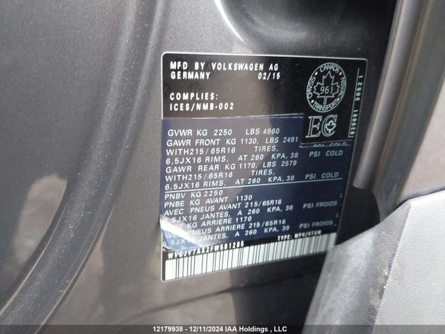 WVGJV7AX2FW581285 Volkswagen 2015