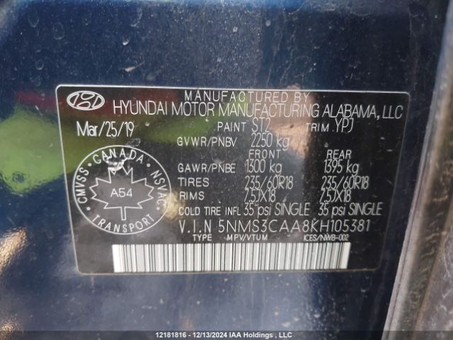 5NMS3CAA8KH105381 Hyundai t-gdi theta ii
