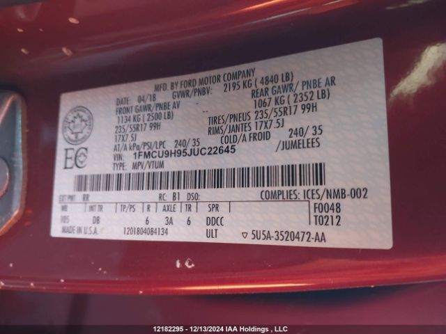 1FMCU9H95JUC22645 Ford ESCAPE SEL