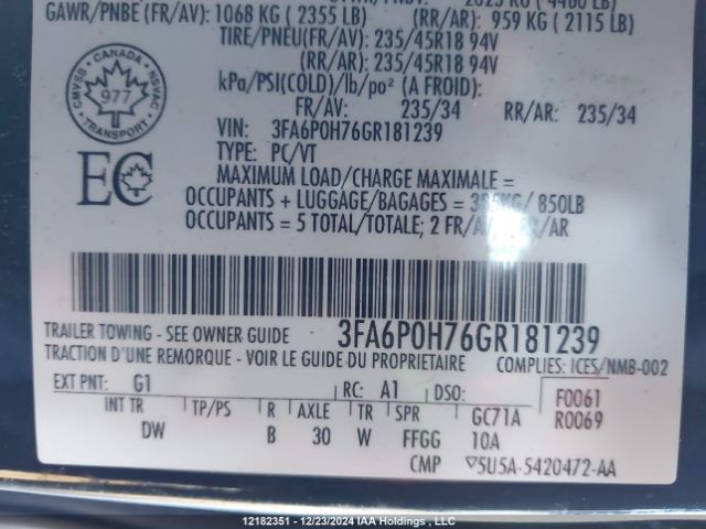 3FA6P0H76GR181239 Ford FUSION SE
