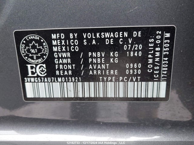 3VWG57AU7LM013921 Volkswagen Golf