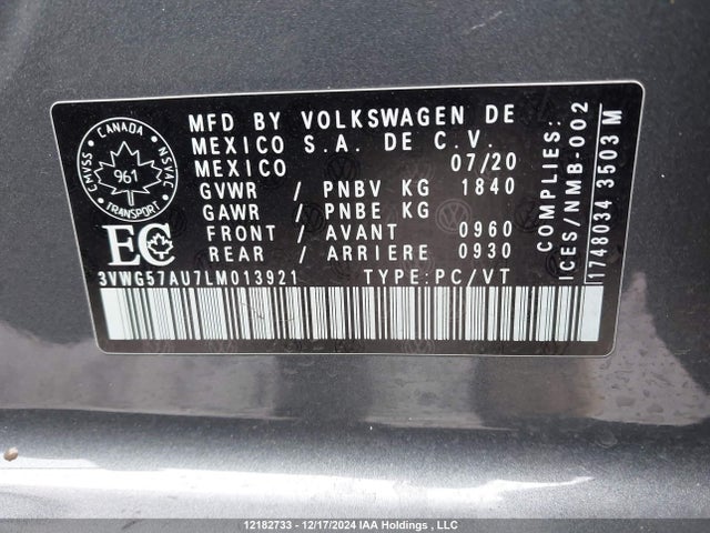3VWG57AU7LM013921 Volkswagen Golf