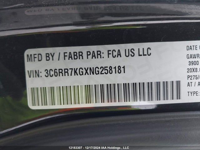 3C6RR7KGXNG258181 RAM 2022