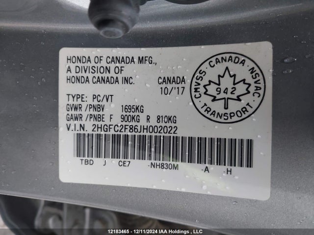 Продажа на аукционе авто 2018 Honda Civic Sedan, vin: 2HGFC2F86JH002022, номер лота: 12183465