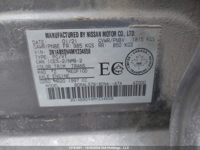3N1AB8DV4MY234658 Nissan 2021