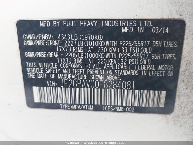 Aukcja sprzedaży 2014 Subaru Xv Crosstrek 2.0 Premium, vin: JF2GPAVC0E8284081, numer aukcji: 12185521