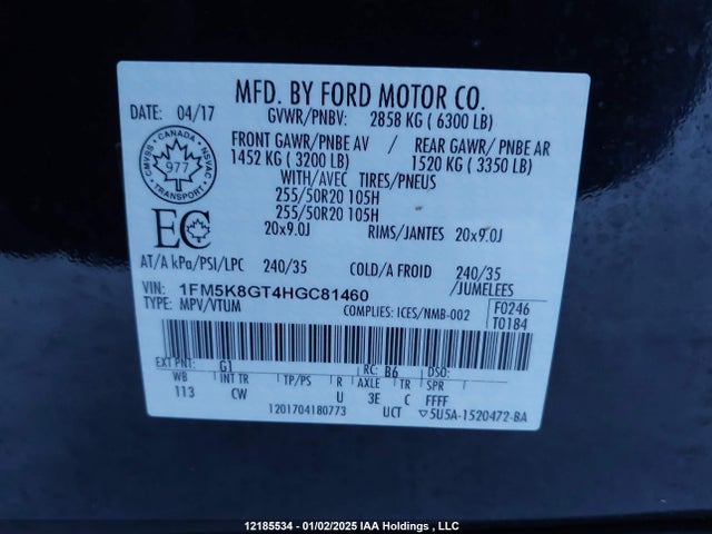 1FM5K8GT4HGC81460 Ford EXPLORER SPORT