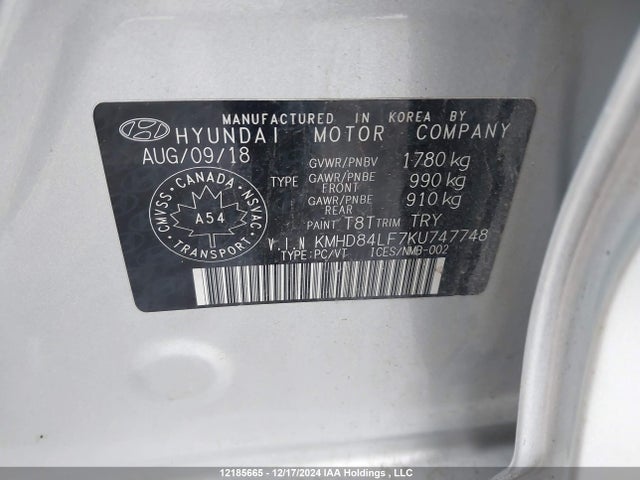 KMHD84LF7KU747748 Hyundai mpi nu