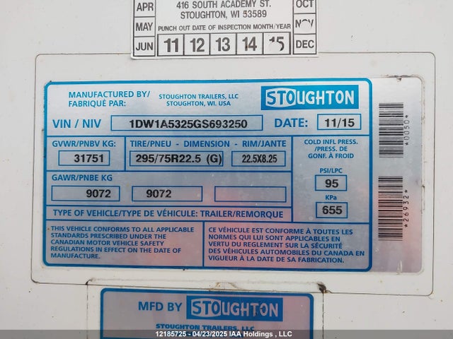 1DW1A5325GS693250 Stoughton Trailers Inc 2016