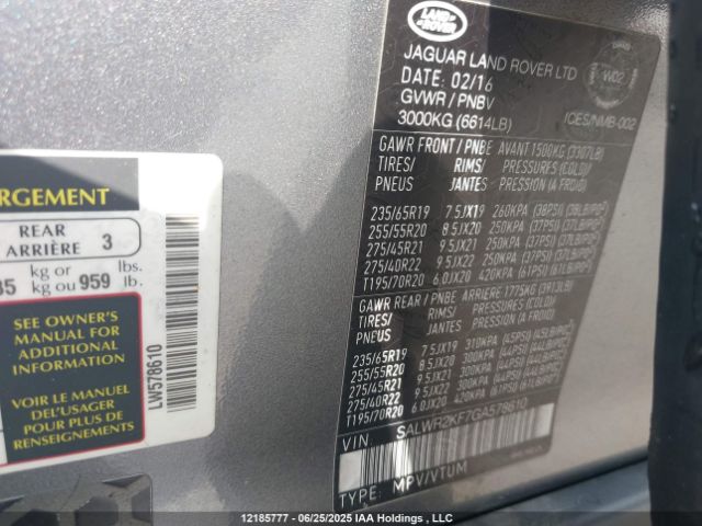SALWR2KF7GA578610 Land Rover td6 lev3 lev160