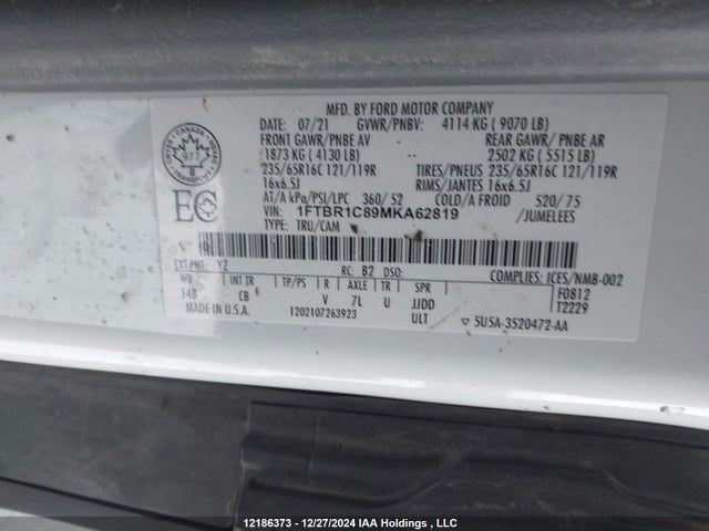 1FTBR1C89MKA62819 Ford 3.5l v6 cyclone