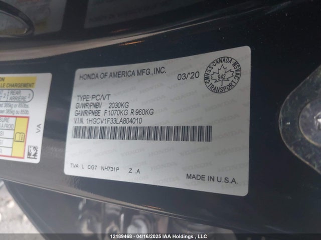 1HGCV1F33LA804010 Honda ACCORD SEDAN