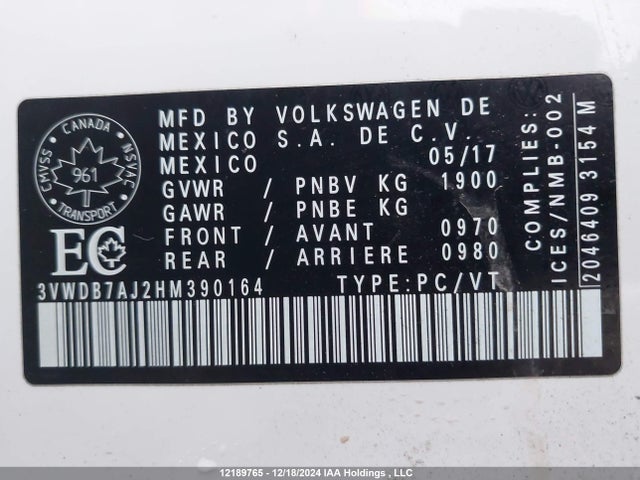 3VWDB7AJ2HM390164 Volkswagen 1.4 tsi