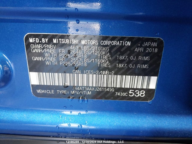 Mitsubishi tc/ic mivec 2018 JA4AT3AAXJZ615490 Image 9