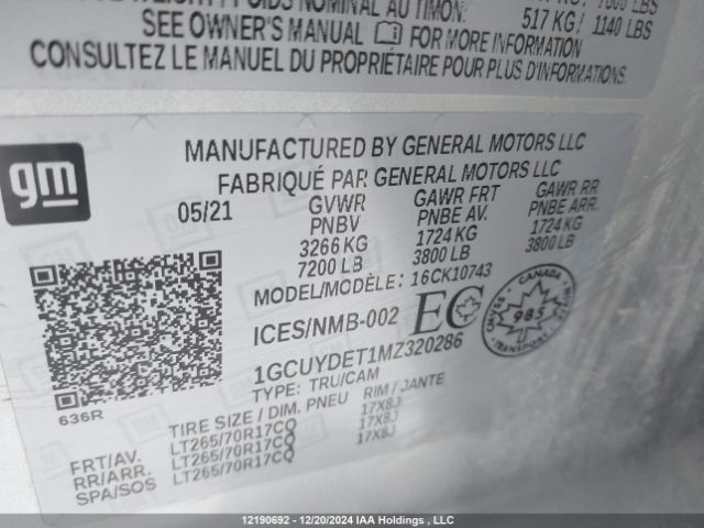 1GCUYDET1MZ320286 Chevrolet lm2