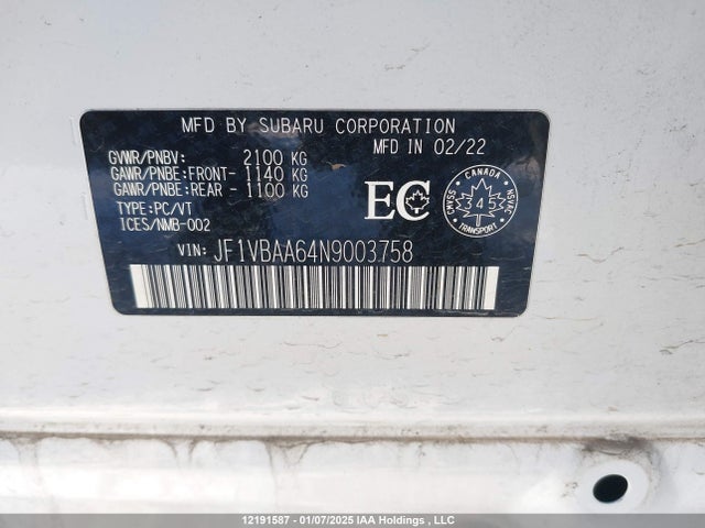 JF1VBAA64N9003758 Subaru dib