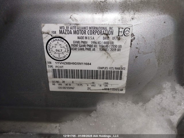 Aukcja sprzedaży 2013 Mazda Mazda6, vin: 1YVHZ8BH9D5M11684, numer aukcji: 12191705