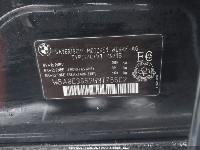 WBA8E3G52GNT75602 BMW 2016