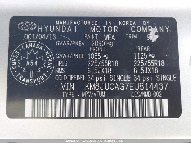 KM8JUCAG7EU814437 Hyundai gdi theta ii