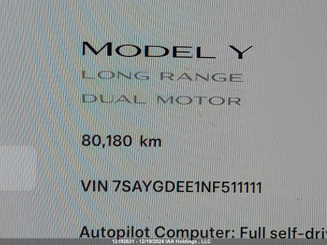 7SAYGDEE1NF511111 Tesla Model Y
