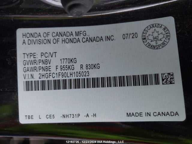 2HGFC1F90LH105023 Honda l15b7