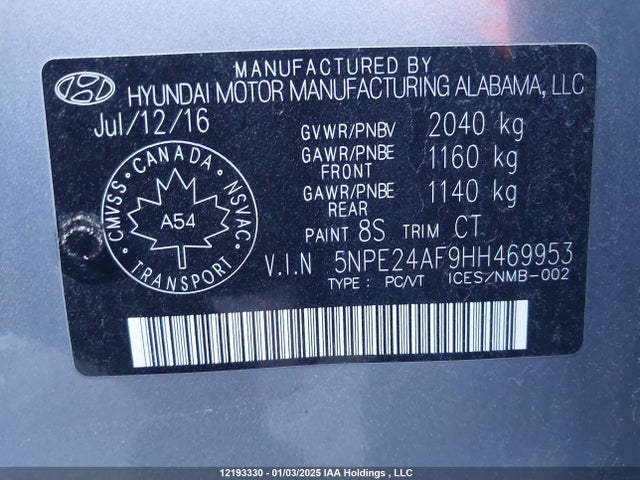 5NPE24AF9HH469953 Hyundai Sonata