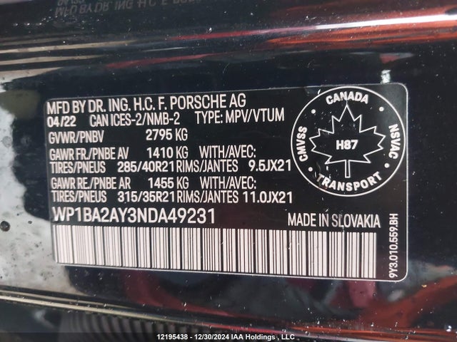Porsche 2022 2022 WP1BA2AY3NDA49231 Image 18