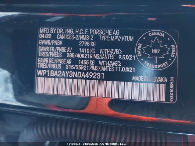 Porsche 2022 2022 WP1BA2AY3NDA49231 Image 9