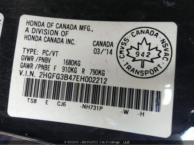 2HGFG3B47EH002212 Honda r18z1