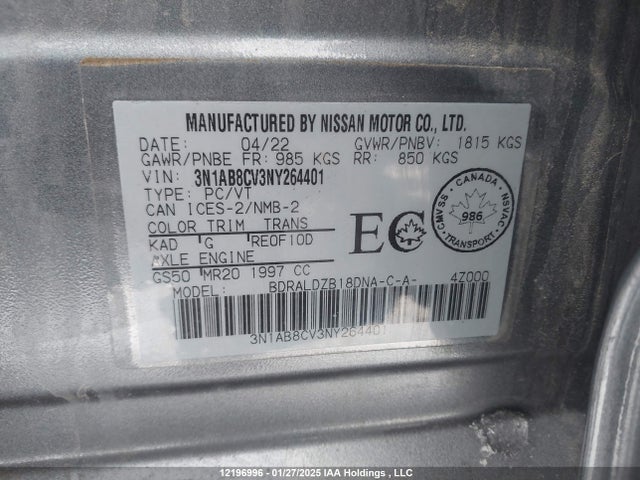 3N1AB8CV3NY264401 Nissan Sentra